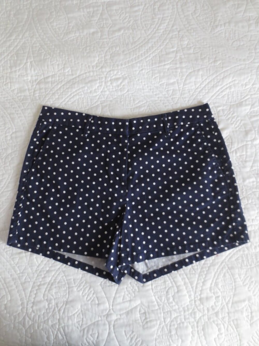 Retro Navy Blue & White Polka Dot Cotton Shorts